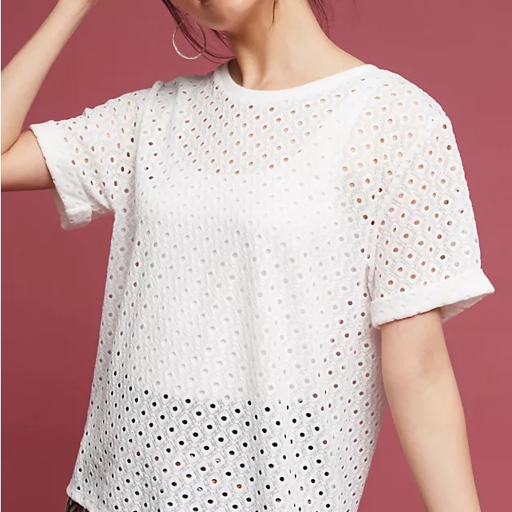 Anthropologie postmark Chantel lace White Eyelet Women Top medium